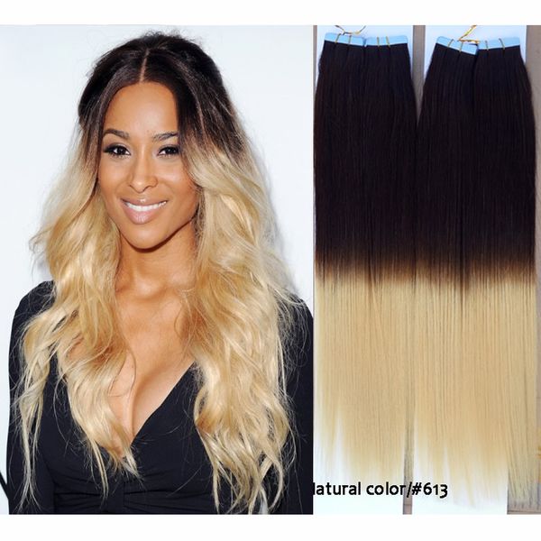 Bestseller Klebeband in Menschenhaarverlängerungen Haut Schussband Haarverlängerungen Ombre 40pieces 100g Nahtloses Haar 20'22'24 Ali Magic Factory Outlet