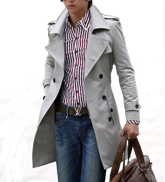 

wholesale- mens trench coat 2016 new fashion designer men long coat windbreaker autumn winter double-breasted slim trench coat men overcoat, Tan;black