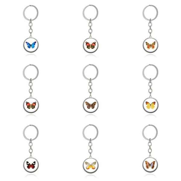 

creative butterfly time gemstone key chain metal glass pendant key chain kr204 keychains mix order 20 pieces a lot, Slivery;golden