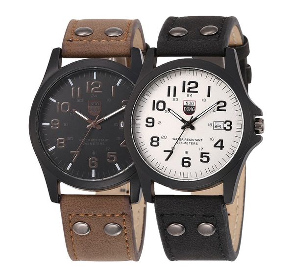 

New mens retro vintage leather watch fashion men calendar date big dial army quartz wrist watch business 2017 wholesale watches