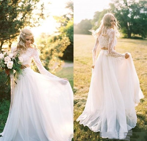 Discount Country Wedding Dresses 2017 A Line Two Pieces Beach