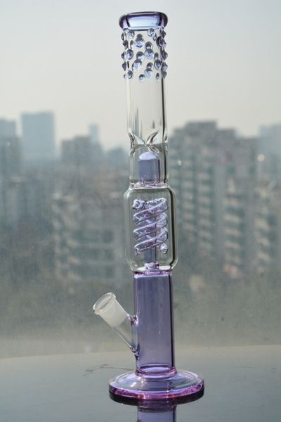 Bong in vetro viola lavanda Straight dab Rigs narghilè coil perc tubo dell'acqua in vetro con downstem e braciere giunto 18 mm