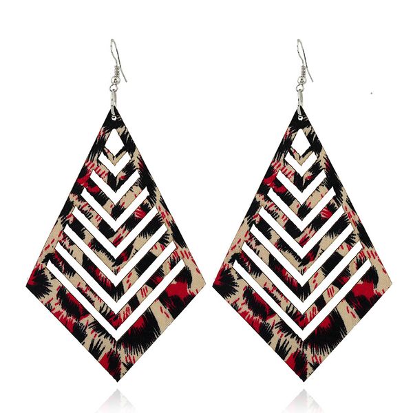 

shape diamond wood hollow earrings drop leopard texture wooden dangle earrings women fashion anti allergy earring whole5980342, Silver