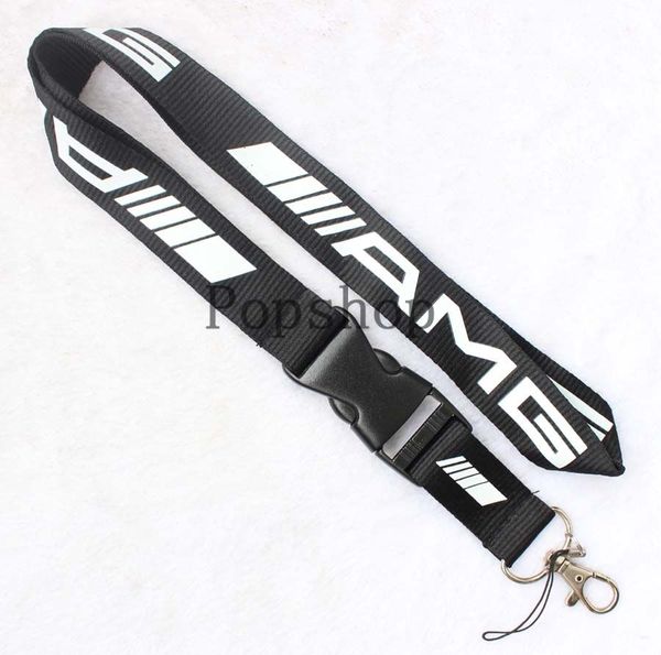 

new amg lanyard keychain key chain id badge cell phone holder neck strap black and white