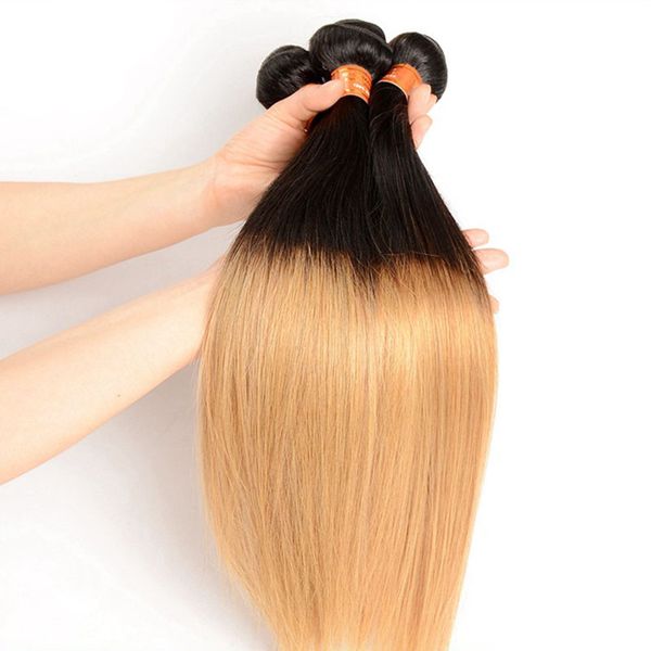 LEIDENSCHAFT Ombre 1B/27 Gerade Menschenhaar Spinnt Farbige Zweifarbige Brasilianische Malaysische Peruanische Haarbündel Ombre Blonde Remy Haar 3 Teile/los