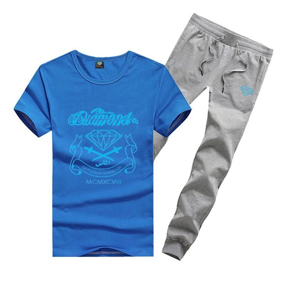 

s-5xl r301 men's diamond supply cotton t shirts + long pants tracksuits hip hop letter leisure suit, Gray