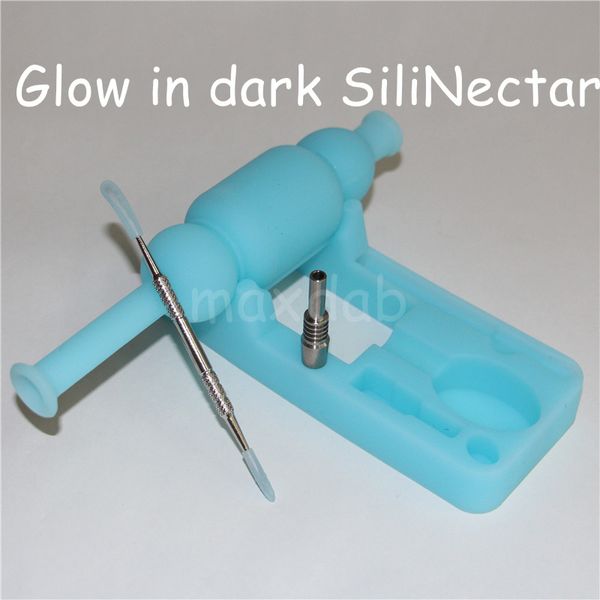 Im Dunkeln leuchtende Shisha-Silikon-Nector-Bongs mit Titannägeln, 10 mm männliche Silikon-Rig-Wasserpfeifen