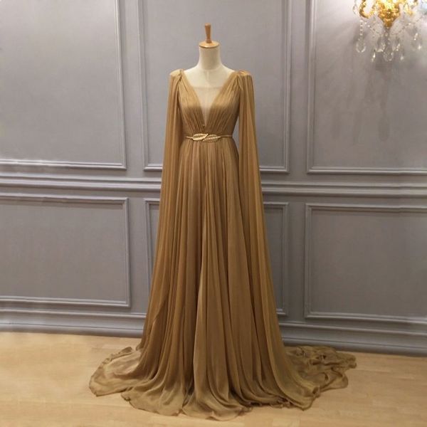 

gold chiffon arabic formal dresses evening wear plunging neck special occasion gowns dubai a line pleated floor length prom dress, Black;red