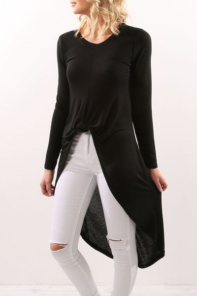 

t shirts irregular solid for women 2017 spring autumn dovetail clothing o-neck tees fashion long loose qefsl, Black