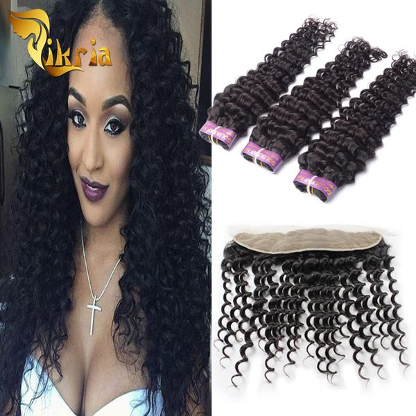

malaysian deep wave human hair bundles with frontal indian brazilian peruvian 13x4 lace frontal closure with human hair wefts extensions, Black;brown