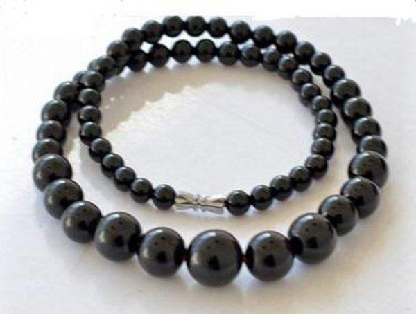 

6-14mm natural black agate necklace natural agate gem tower chain, Silver