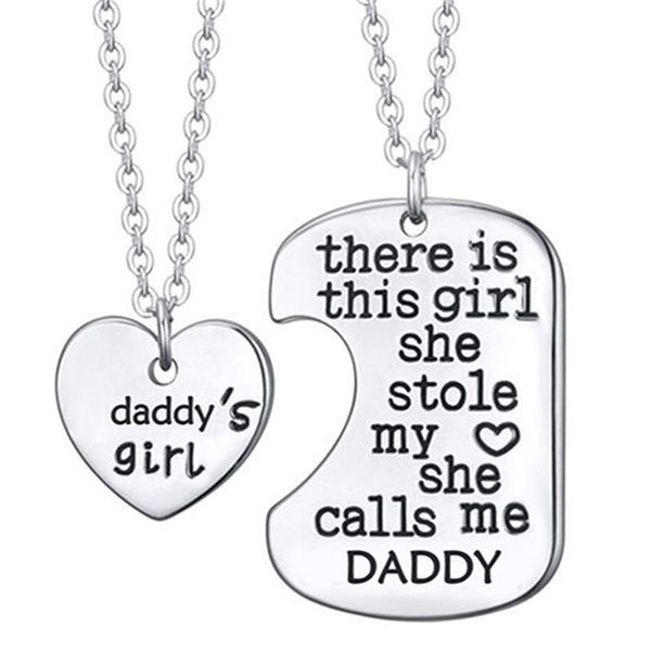 

heart pendant there is this girl she stole my heart daddy dad papa daughter heart pendant necklace father girl gift men jewelry choker, Silver