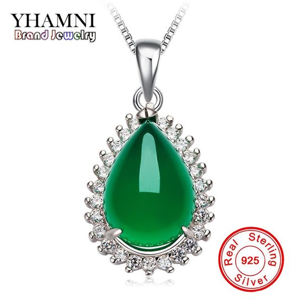 YHAMNI Collana in argento sterling 925 con gemma verde naturale originale con gemma verde naturale Collana con ciondolo in cristallo di moda all'ingrosso XD276