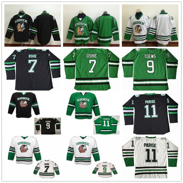 

north dakota fighting sioux college hockey jerseys 9 jonathan toews 11 zach parise 7 t.j. oshie university mens stitched jersey, Black;red