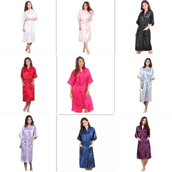 

10pc 9 color fa hion women 039 olid ilk kimono robe for bride maid wedding party night gown pajama m011