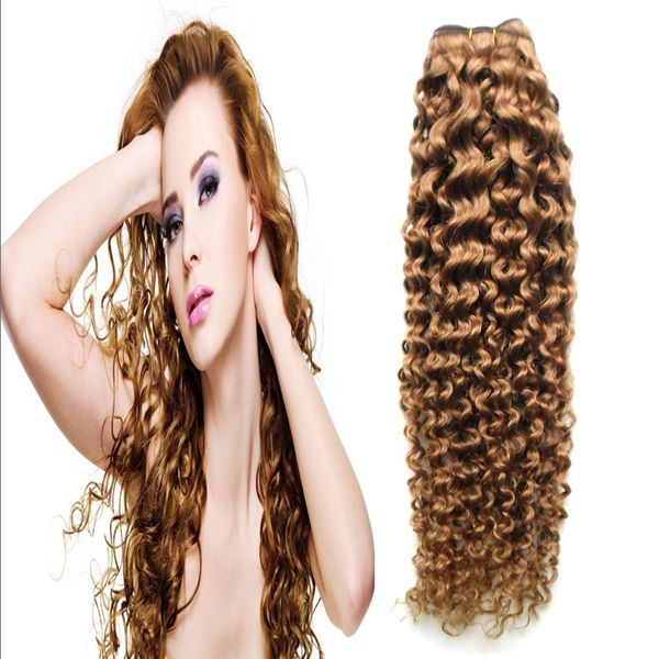 Castanho claro brasileiro kinky encaracolado cabelo humano encaracolado feixes 100g brasileiro profunda encaracolado virgem cabelo tece 100 g / pc dupla trama 1 PCS