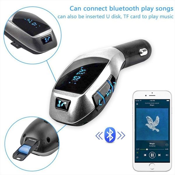 

1pc car charger mp3 player tf x5 wireless bluetooth fm transmitter radio speaker phone call smart phone