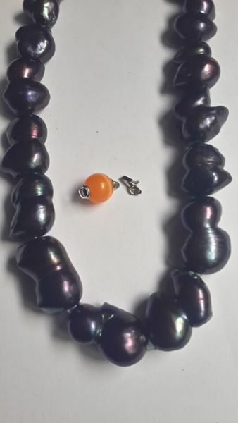 

fine pearls jewelryclassic huge south sea 25-30mm natural baroque black pearl necklace 20inch silver