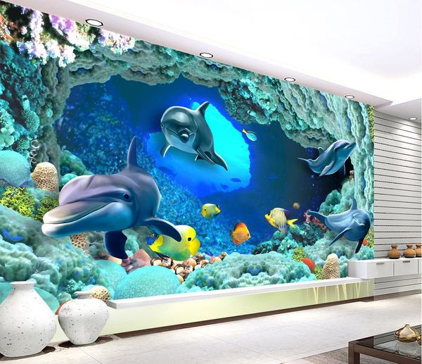 

customize size modern 3d dolphin mural 3d wallpaper 3d wall papers for tv backdrop