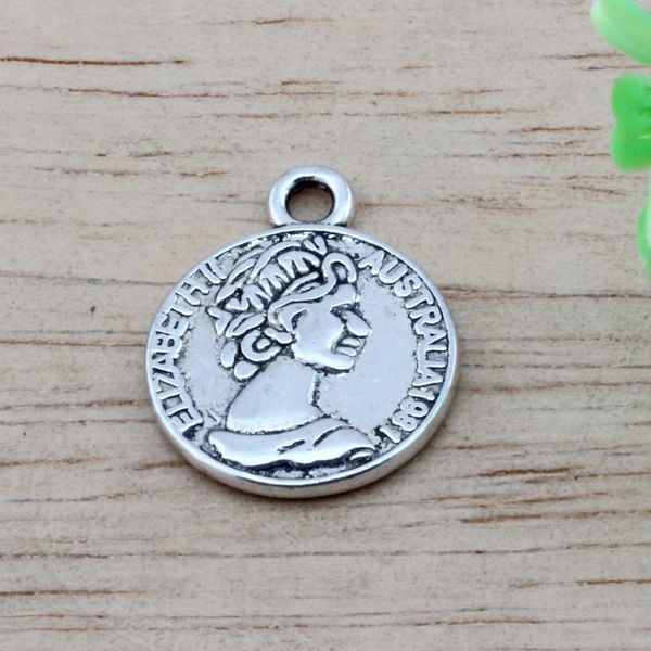 

mic 200pcs 16x19.5mm antique silver alloy australian elizabeth coin charms pendant diy jewelry (antique silver, Bronze;silver