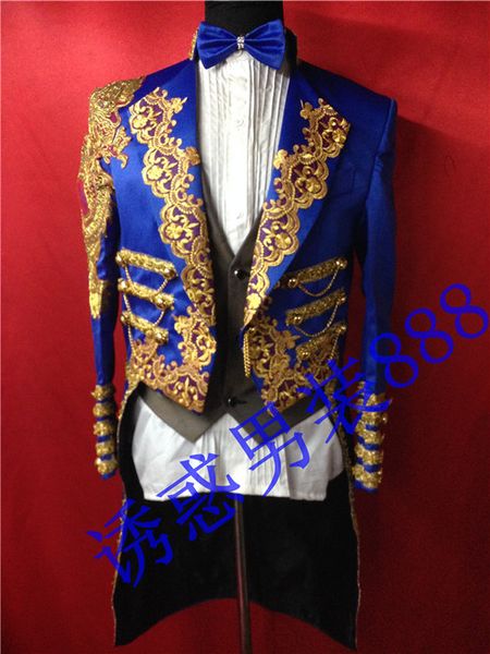

wholesale- new man suit blazer magic royal laciness tuxedo male married formal dress for singer dancer star performance show in stage bar, White;black