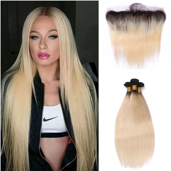2019 Two Tone 1b 613 Ombre Straight Virgin Hair Bundles With Lace