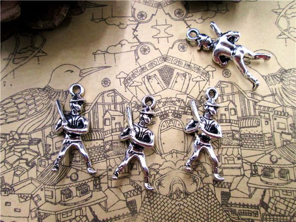 

60pcs--baseball player charms, softball player charm, antique tibetan silver 3d baseball hitter charm , batting runner 24x12mm, Bronze;silver