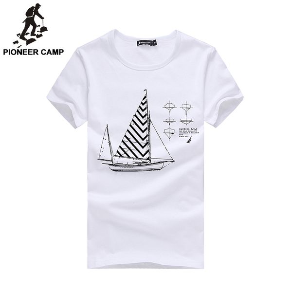 

wholesale- pioneer camp.2017 summer new fashion mens t-shirt shorts100% cotton print loose fitness t shirts brand mens clothing 677100, White;black