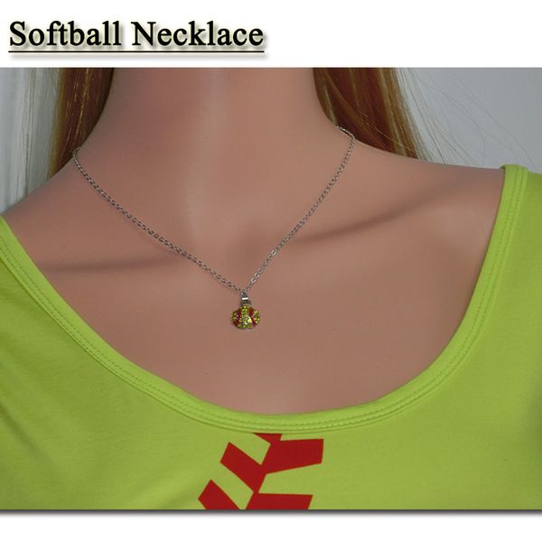 

2017 11 color softball baseball football volleyball basketball soccer sports necklace rhinestone crystal bling for sports girls, Silver