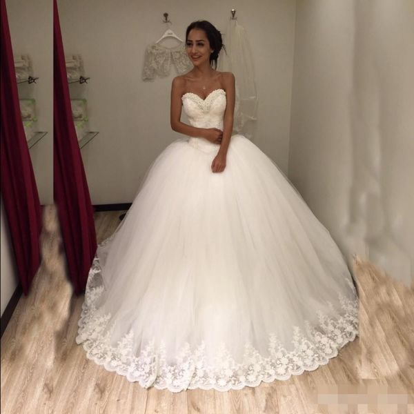 

princess pearls lace up wedding dresses sweetheart turkey ball gown bridal gowns 2019 vestidos de noiva, White