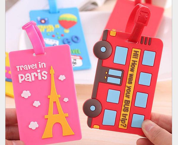 

20pcs air plane cartoon qute luggage tag travel baggage handbag id rubber tags name card holder, Black