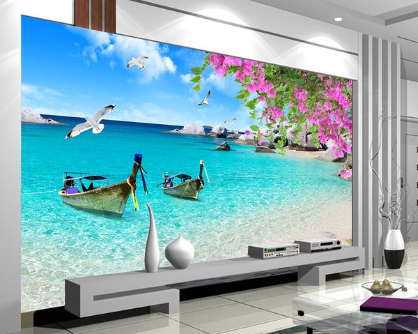 

new custom 3d beautiful romantic sea view 3d space tv wall mural wall papers for tv backdrop