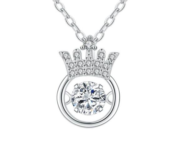 

925 sterling silver necklaces for women classic crown necklace with dancing crystal stone pendant necklaces sterling silver jewelry 2017