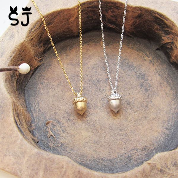 

wholesale-1pcs- n130 tiny acorn necklace cute pinecone necklace minimal pine cone necklace small cartoon squirrel nut necklaces for women, Silver