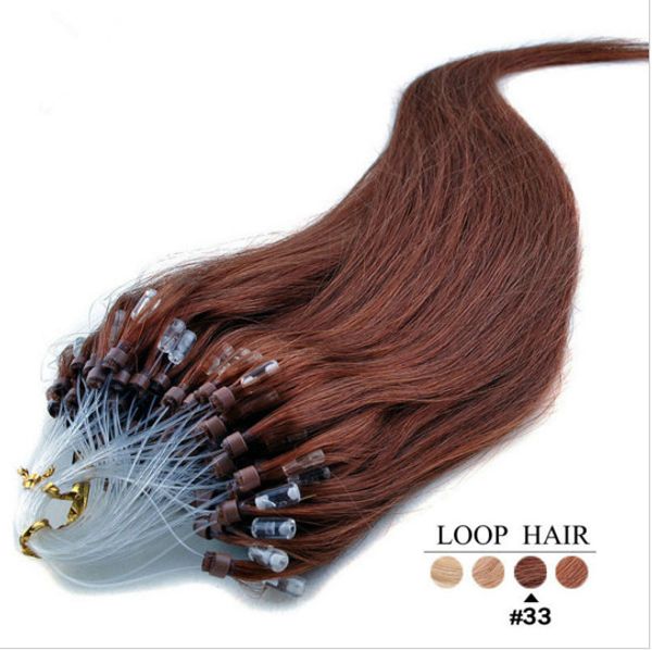 

5a malaysain human 14-24'' micro loop hair eextensions 1g/s 100g straight extensions 33# dark auburn micro rings loop hair extensi