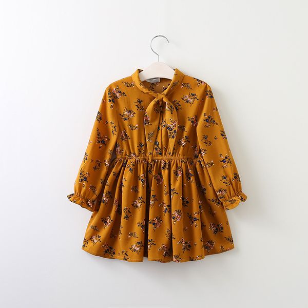 

Cu tom made children dre pring new gril lace up bow floral dre kid ruffle long leeve chiffon dre children clothing a0396