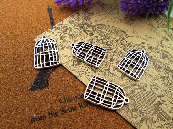 

36pcs charms antiqued silver tone 2 sided bird cage charm pendants 26x16mm, Bronze;silver
