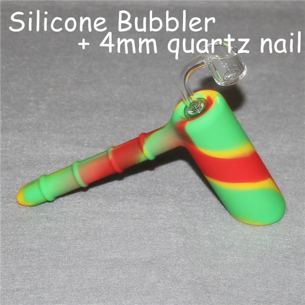 vendita calda soffione in silicone martello gorgogliatore caffettiera gorgogliatore tubo dell'acqua matrice tubi per fumatori tabacco da pipa bong18 8mm chiodi al quarzo maschio