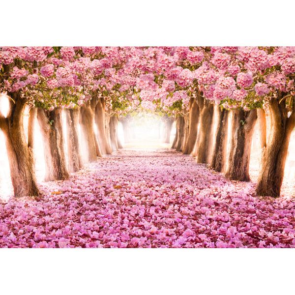 Flores cor-de-rosa flores de cerejeira fundos para estúdio pétalas cobertas árvores de estrada crianças crianças cenários de fotografia floral