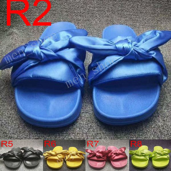 

fashion women slippers fenty bandana slide rihanna bow slides ladies slipper white pink red gold sale with box, Black
