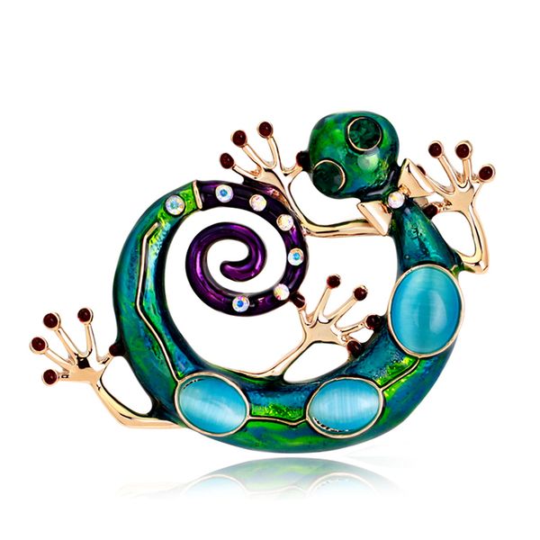 

new design colorful epxoy enamel lizard brooches vintage alloy rhinestone opal animal brooch pins gold plated jewelry lots wholesale, Gray