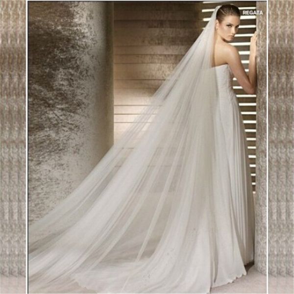 

new 3m bridal veils with cut edge white/ivory in stock wedding accessories 2 layers soft tulle 2018 romantic long wedding veil with comb, Black