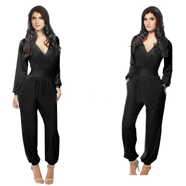 

wholesale- new 2015 onesies jumpsuit women's overall fashion waist jumpsuit pants coveralls colors xl plus size, Black;white