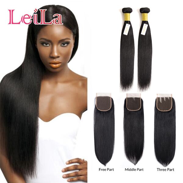 

indian straight hair bundles with 4 x 4 lace closure virgin hair 100% unprocessed human hair 2 bundles with closure 3 pieces/lot, Black;brown