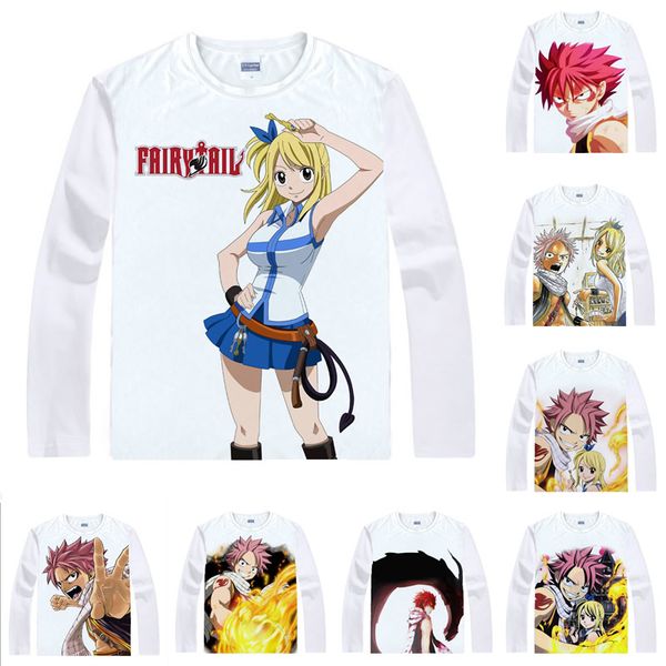 

anime shirt fairy tail t-shirts multi-style long sleeve natsu dragneel lucy heartfilia cosplay motivs kawaii shirts, White;black