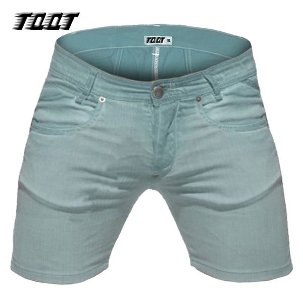 

wholesale- tqqt mens stretch material jean shorts plus size jeans straight low waist knee length short pleated colored short jeans 5p0610, Blue