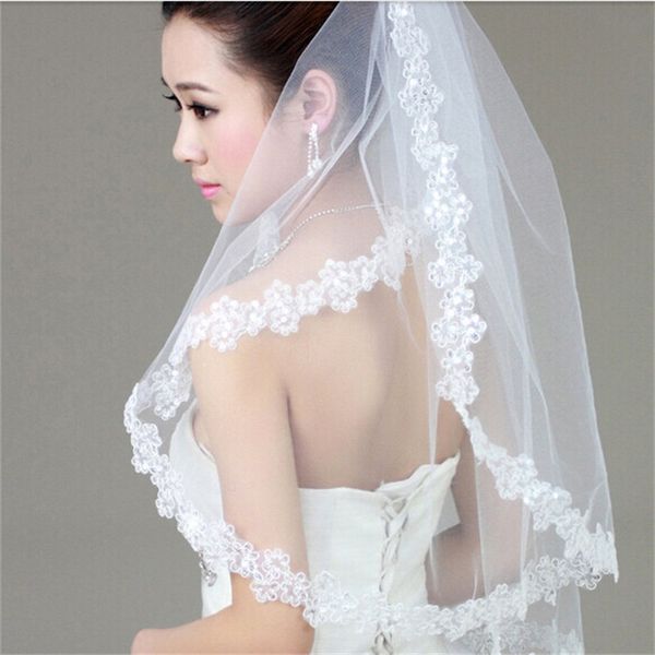 

new princess wedding veils with sequins appliques white/ivory wedding accessories for wedding dress elegant romantic short bridal veils, Black