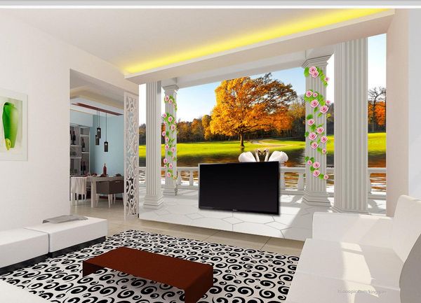 

custom any size 3d balcony beautiful swan lake forest tv background wall mural 3d wallpaper 3d wall papers for tv backdrop
