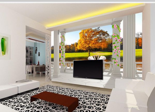 Gewohnheit jede mögliche Größe 3D Balkon schönen Schwan See Wald TV Hintergrund Wandbild 3D Wallpaper 3d Tapeten für TV Hintergrund