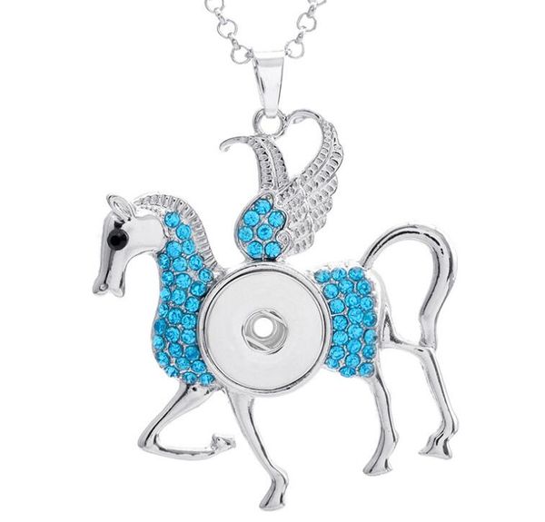 

10pcs crystal horse ginger snap button jewelry wings pendant necklace for women (fit 18mm snaps) men's vintage accessories 2017, Bronze;silver